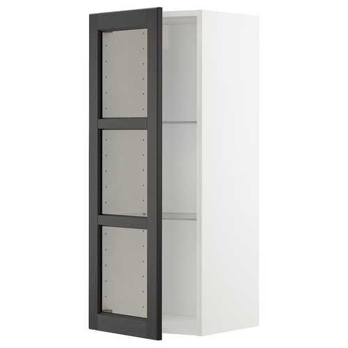 METOD Wall cabinet w shelves/glass door, white/Lerhyttan black stained, 40x100 cm