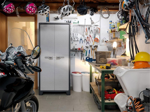 Outdoor/Workshop High Cabinet, Multi-use, XL tall, black-grey