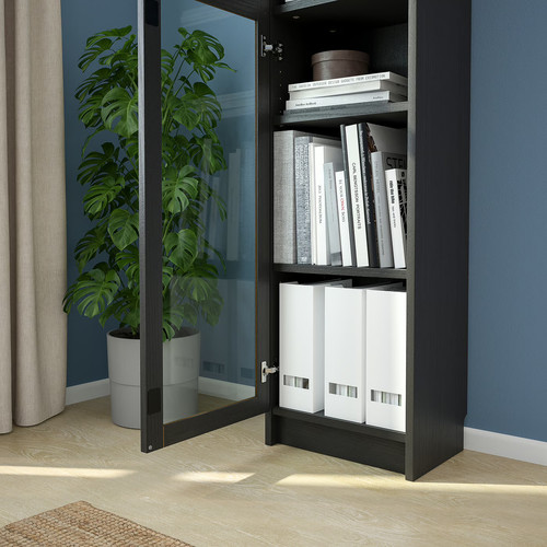 OXBERG Glass door, black oak effect, 40x192 cm