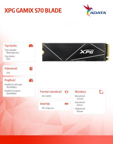 Adata SSD 1TB XPG GAMIX S70 BLADE PCIe 4x4