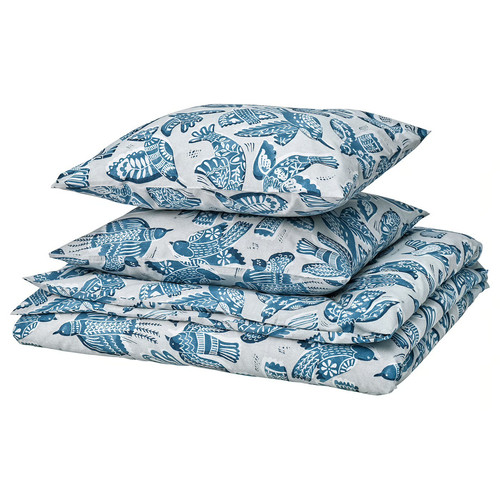 BITTERSÖTA Duvet cover and 2 pillowcases, light grey/blue, 200x200/50x60 cm