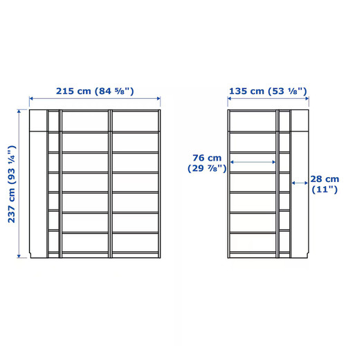 BILLY Bookcase corner comb w ext units, oak effect, 215/135x28x237 cm