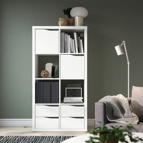 KALLAX Shelving unit, with 2 doors with 4 drawers/wave shaped white, 147x77 cm