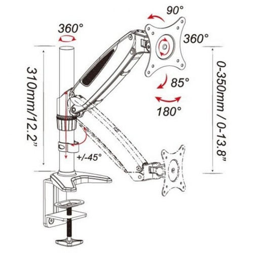 Monitor Desk Arm 15-27", 8kg, Silver-Black