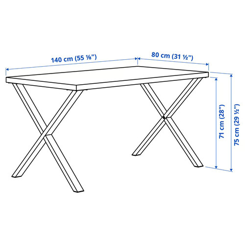 SKÅLSTA Table, dark grey-green marble effect/X-shaped black-grey, 140x80 cm