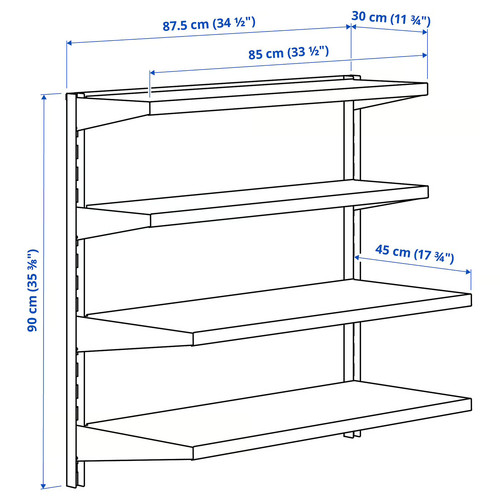 BROR Wall shelf combination, black, 88x30/45x90 cm