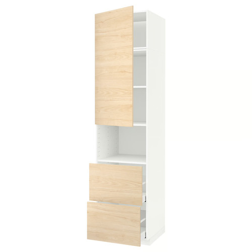 METOD / MAXIMERA Hi cab f micro w door/2 drawers, white/Askersund light ash effect, 60x60x240 cm
