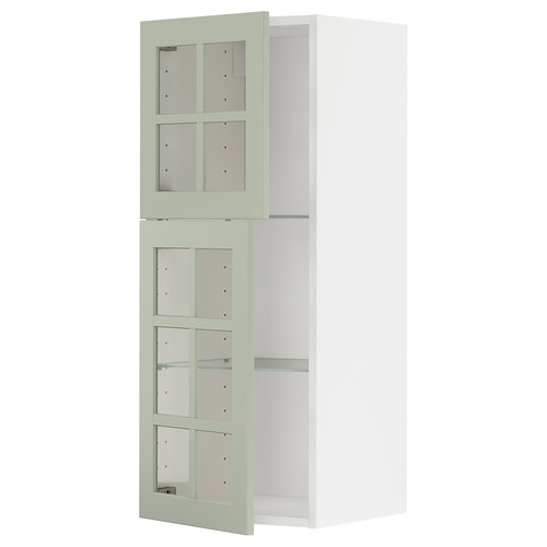 METOD Wall cabinet w shelves/2 glass drs, white/Stensund light green, 40x100 cm