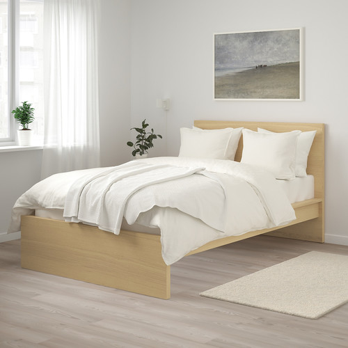 MALM Bed frame, high, white stained oak effect, Luröy, 120x200 cm
