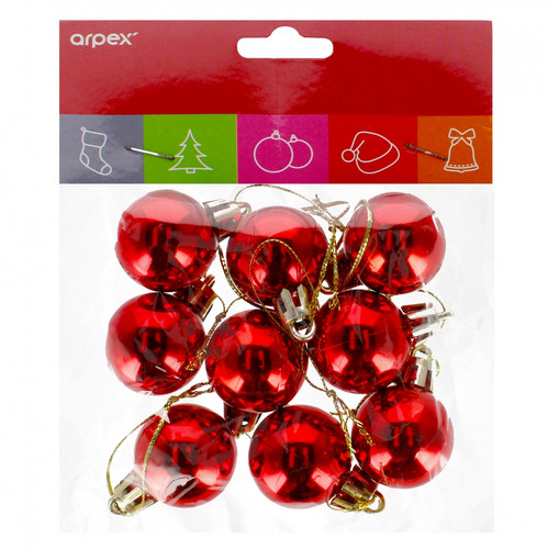 Mini Christmas Tree Bauble Ornaments, Red, Pack of 9