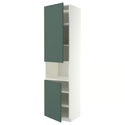 METOD High cab f micro w 2 doors/shelves, white/Aspudden dark grey-green, 60x60x240 cm