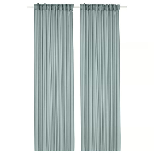 STENFRÖ Sheer curtains, 1 pair, turquoise/with heading tape, 145x300 cm