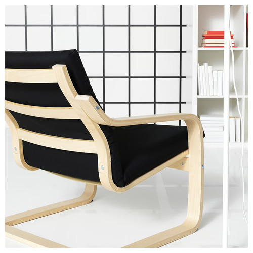 POÄNG Low-back armchair, natural colour/beige/Vissle black