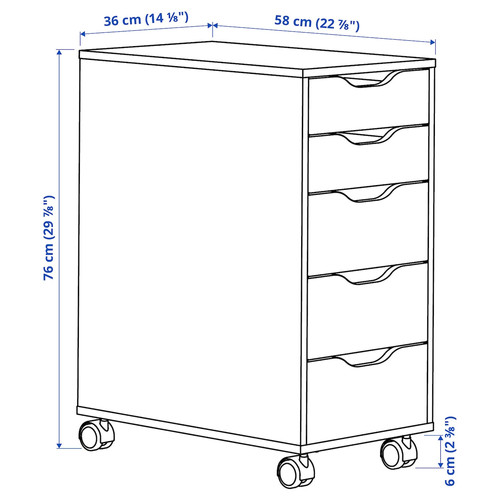 ALEX Drawer unit on castors, dark grey/black, 36x76 cm