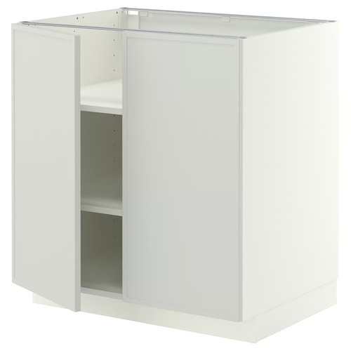 METOD Base cabinet with shelves/2 doors, white/Aspudden light grey, 80x60 cm