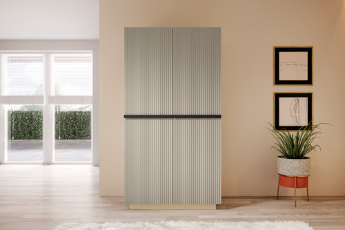 Two-Door Wardrobe Nicole with Drawers Inside 100 cm, cashmere/black handles