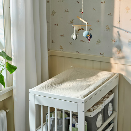 VÄDRA Cover for babycare mat, beige/blue, 48x74 cm