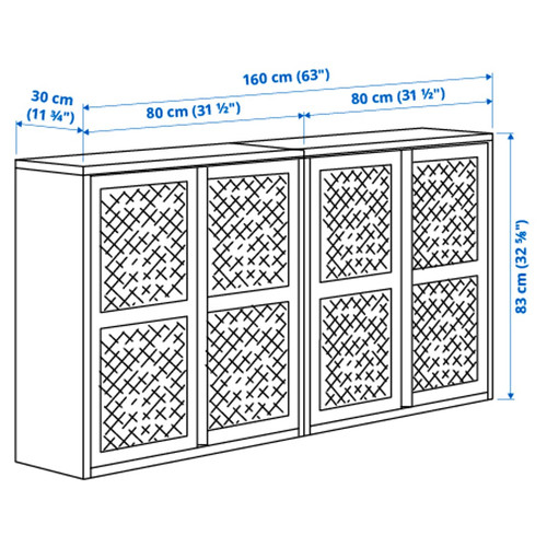IVAR Cabinet with doors, black mesh, 160x30x83 cm