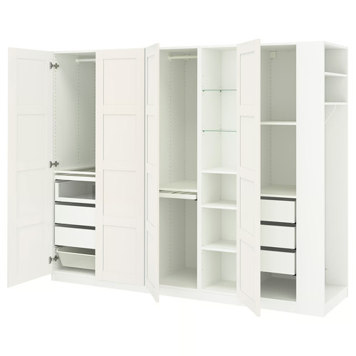 PAX / BERGSBO Wardrobe combination, white white/white, 255x60x201 cm