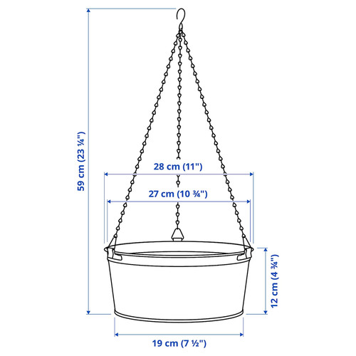 ÅKERBÄR Hanging planter, in/outdoor dark blue, 27 cm