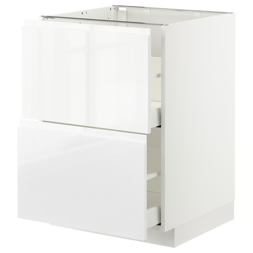 METOD / MAXIMERA Base cb 2 fronts/2 high drawers, white/Voxtorp high-gloss/white, 60x60 cm