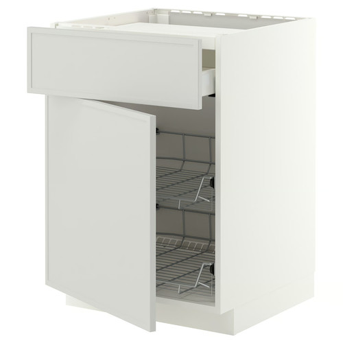 METOD/MAXIMERA Base cab f hob/drawer/2 wire bskts, white/Aspudden light grey, 60x60 cm