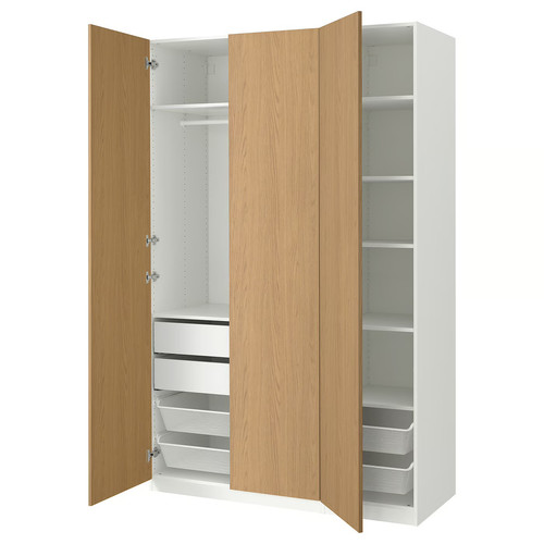 PAX / STORKLINTA Wardrobe combination, white/oak effect, 150x60x236 cm