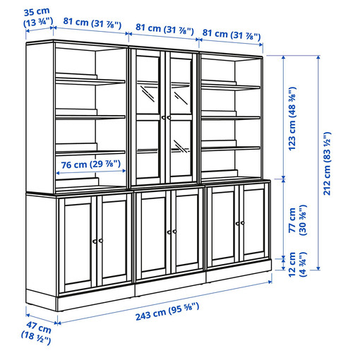HAVSTA Storage combination w glass doors, white, 243x47x212 cm