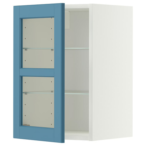 METOD Wall cabinet w shelves/glass door, white/Lerhyttan blue, 40x60 cm