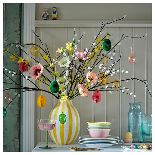 TJÄRLEK Hanging decoration, egg/mixed colours