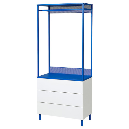 PLATSA Open wardrobe with 3 drawers, white Fonnes/blue, 80x42x191 cm