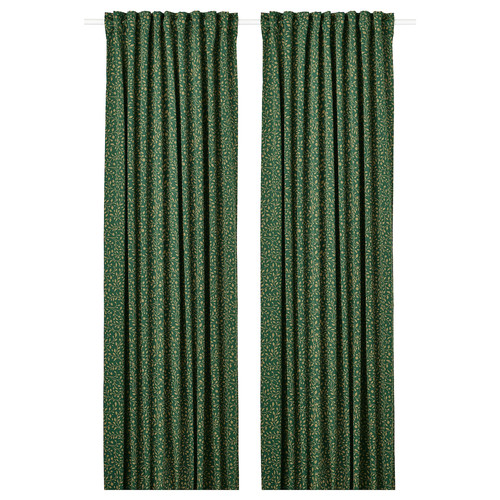 BLÅBÄRSMOTT Block-out curtains, 1 pair, green, 145x300 cm