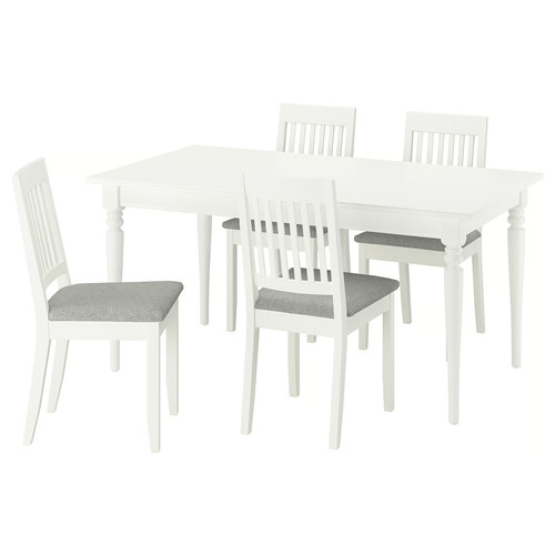 ROSENTORP / NÄSINGE Table and 4 chairs, white/Tibbleby beige-grey white, 155/215x87 cm