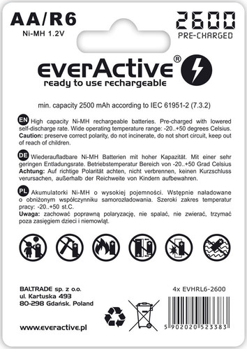 EverActive Professional Line R6/AA 2600mAH Batteries 4 Pack