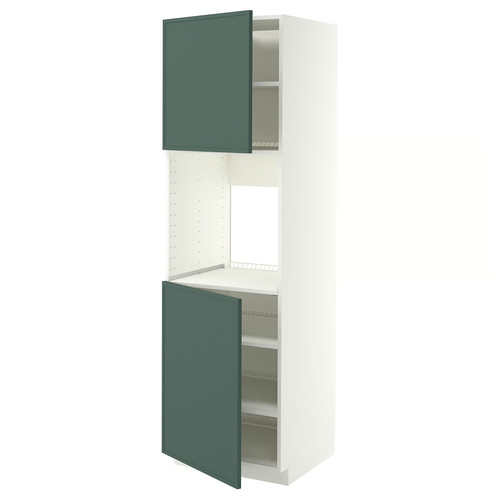 METOD High cab f oven w 2 doors/shelves, white/Aspudden dark grey-green, 60x60x200 cm