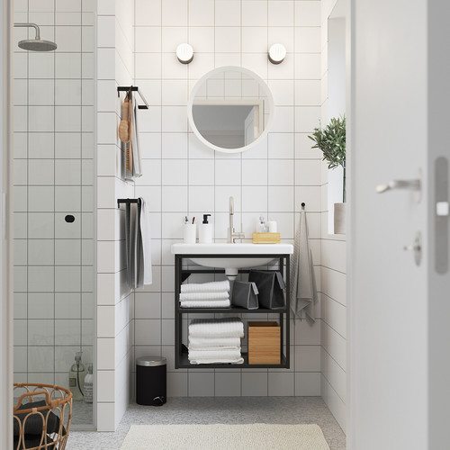 ENHET / TVÄLLEN Open wash-stand with 2 shelves, anthracite, 64x43x65 cm