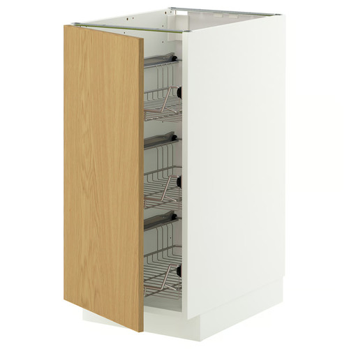 METOD Base cabinet with wire baskets, white/Sinarp oak veneer, 40x60 cm