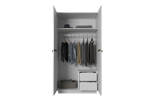 Wardrobe Nicole with Drawer Unit 100 cm, matt white, gold handles