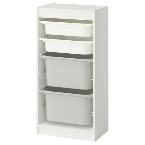 TROFAST Storage combination with boxes, white white/grey, 46x30x94 cm