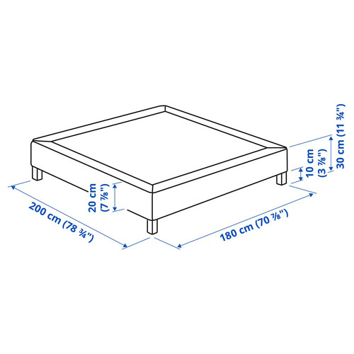 LYNGÖR Slatted mattress base with legs, dark grey, 180x200 cm