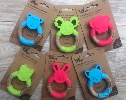 Bo Jungle B-Wood Teether Animals Elephant Pink