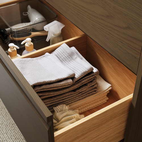ÄNGSJÖN / ORRSJÖN Wash-stnd w drawers/wash-basin/tap, brown oak effect, 102x49x69 cm