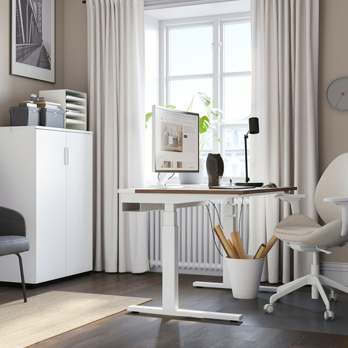 MITTZON Desk sit/stand, electric walnut veneer/white, 120x60 cm