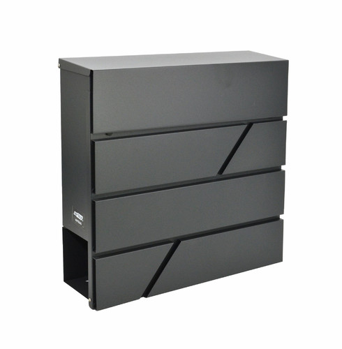 Modern Wall-Mount Letterbox, Black, 370x370x105mm
