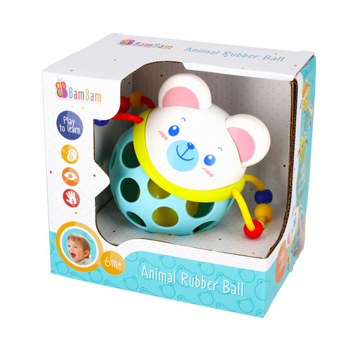 Bam Bam Animal Rubber Ball with Rattle Bear 6m+