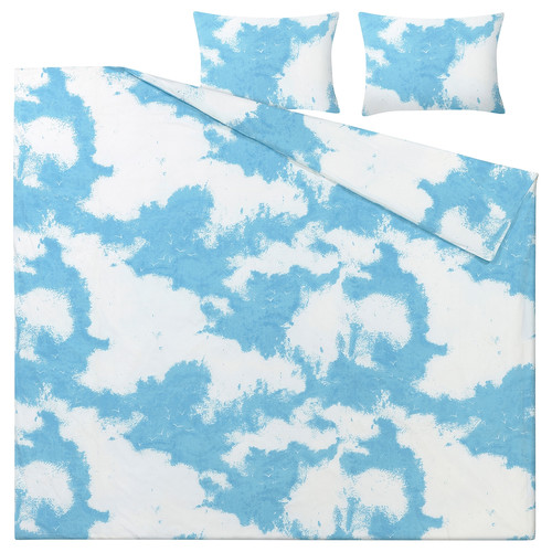 ÄNGSVITVINGE Duvet cover and 2 pillowcases, blue/white, 200x200/50x60 cm