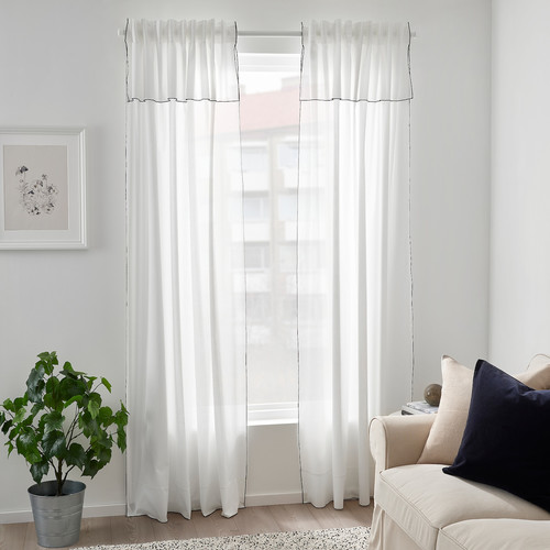 MOALISA Curtains, 1 pair, white/black, 145x300 cm