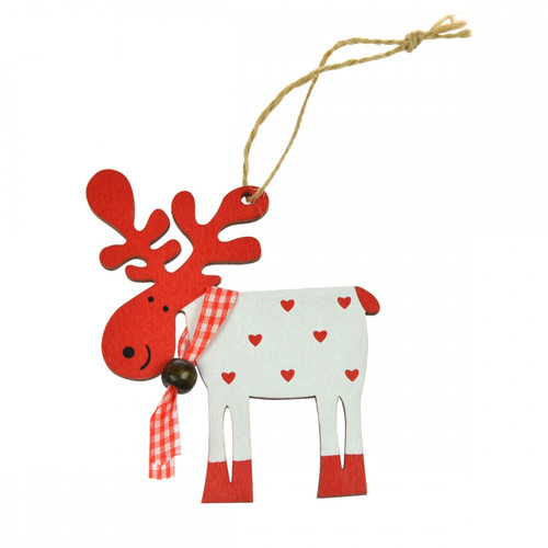 Wooden Reindeer Christmas Ornament with Scarf