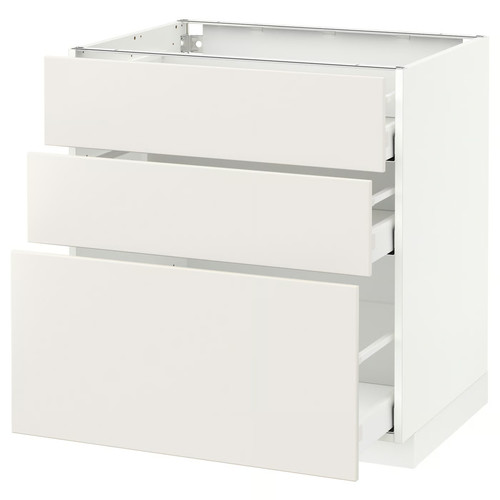 METOD / MAXIMERA Base cabinet with 3 drawers, white, Veddinge white, 80x60 cm