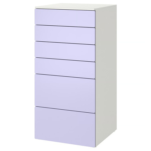 SMÅSTAD / PLATSA Chest of 6 drawers, white/lilac, 60x57x123 cm